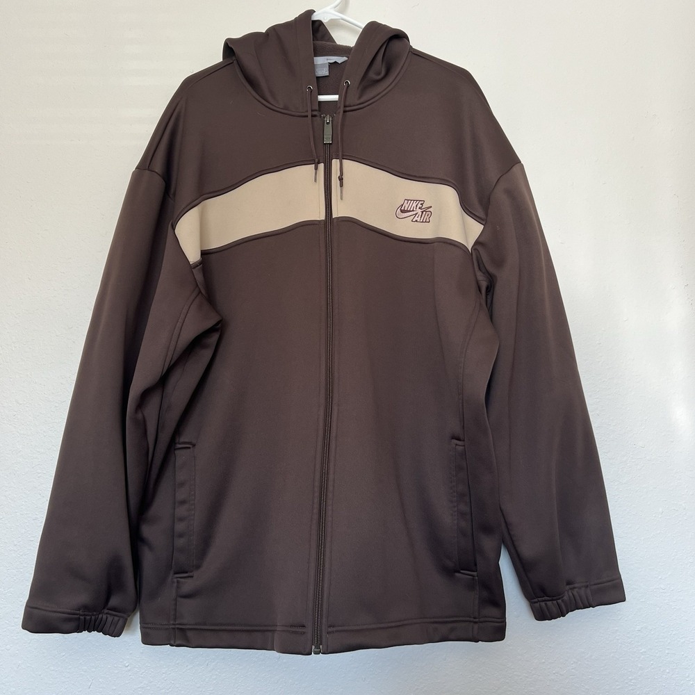 Vintage Nike Air Y2K Men Full Zip Hoodie Sweatshirt Size L Large Brown